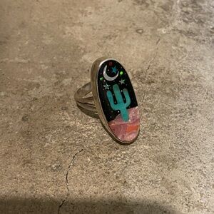 David R. Freeland Jr artisan Cactus Moon Ring sterling silver handmade size 6